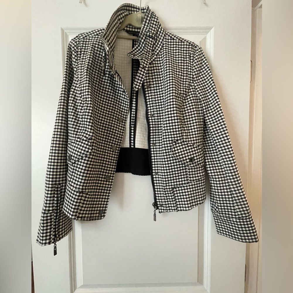 White House Black Market Gingham Bomber Jacket